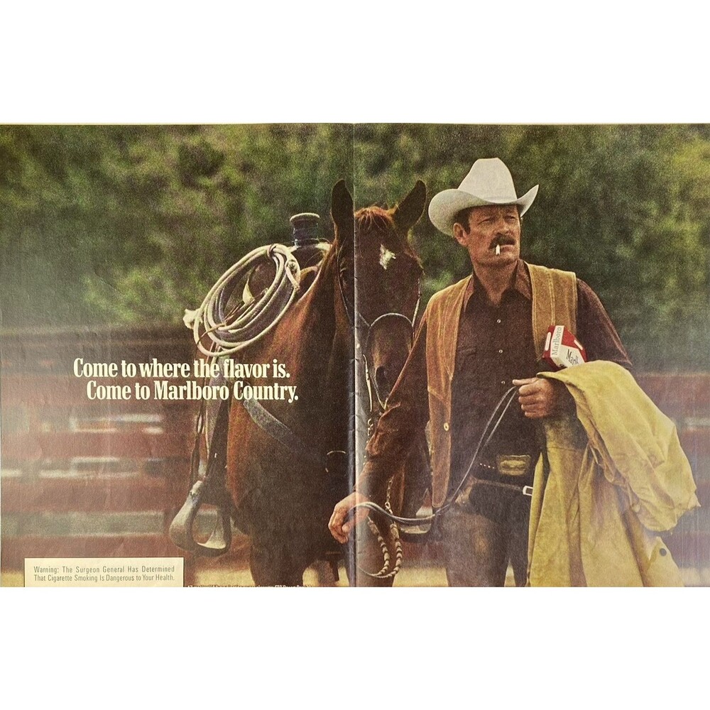 Marlboro Cigarette's "Come to Were the Flavor Is" Vintage 2-page Print Ad 1981
